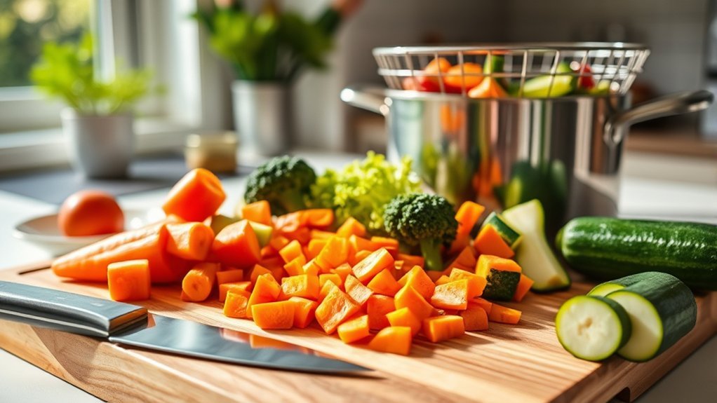 prepare vegetables for steaming