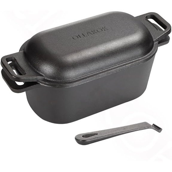 OLLAKOK 2-in-1 Pre-Seasoned Cast Iron Dutch Oven